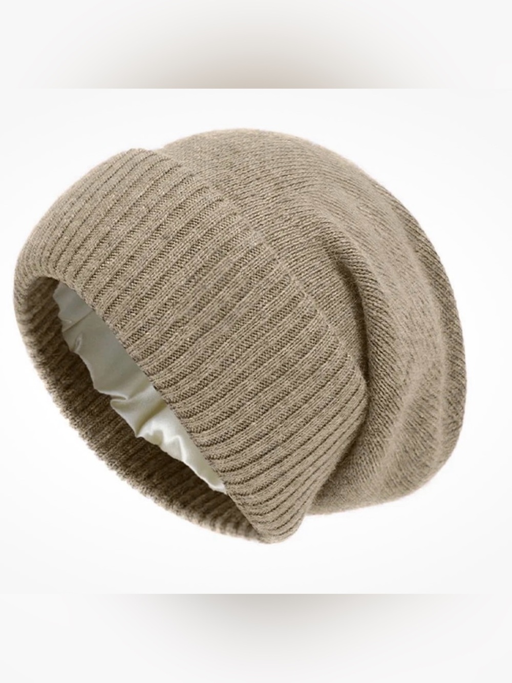 NWOT- 100% Cashmere Satin Lined Double Roll Cuff Beanie